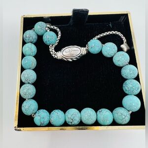 David Yurman Sterling Silver Turquoise Beaded Adjustable Bracelet